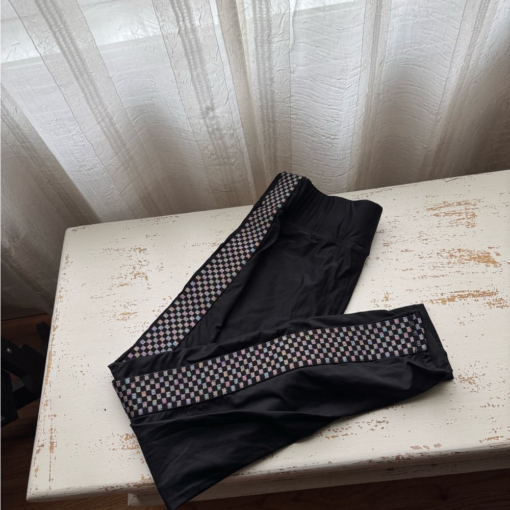 Terez Black Leggings with Multicolor Checkered Detail